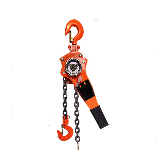 Orange and black pulley system on a white background