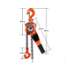 Orange hand chain hoist with dimensions labeled on a white background