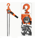 Orange lever hoist with close-up insets on a white background