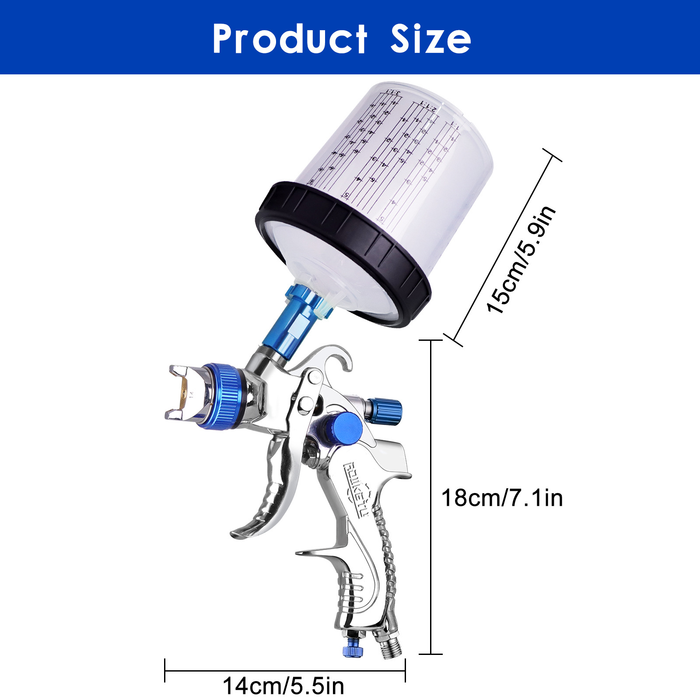 HVLP Spray Gun with 10Pcs 600ML Disposable Paint Cups, Automotive Gravity Feed