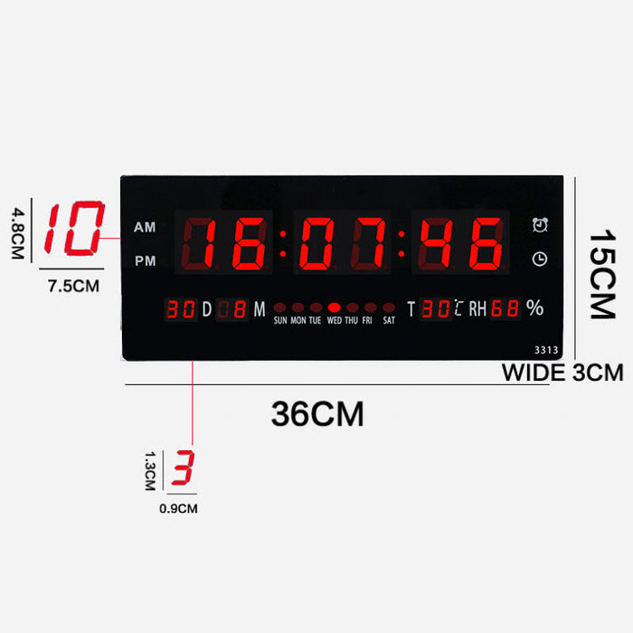 36CM Large LED Wall Desk Clock With Calendar Temperature