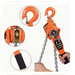 Orange lever block with chain and close-up details on a white background