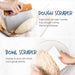 Two images showing a dough scraper and a bowl scraper with text describing their features.