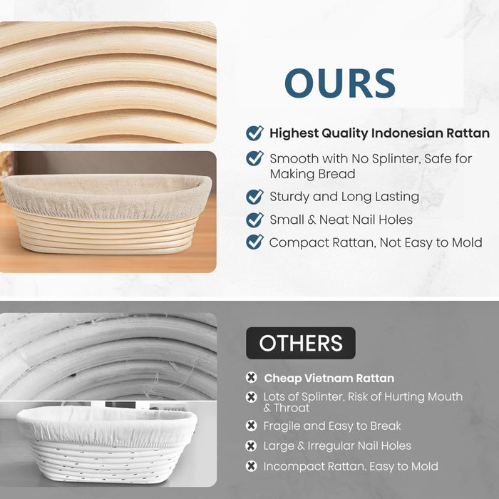 Comparison of highest quality Indonesian rattan baskets with cheaper alternatives on a white background.