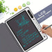 LCD writing tablet with a hand holding a stylus, displaying mathematical equations.