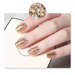 Hand with glittery nail polish on a white background
