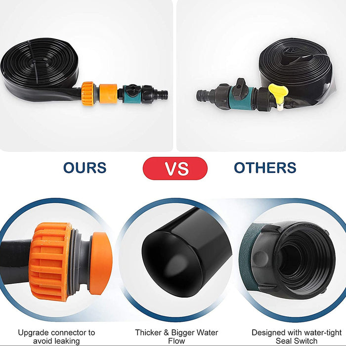 Comparison of garden hose connectors with 'OURS' and 'OTHERS' on a white background.