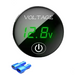 Digital voltage meter showing 12.8V with a power symbol, accompanied by blue connectors on a white background.