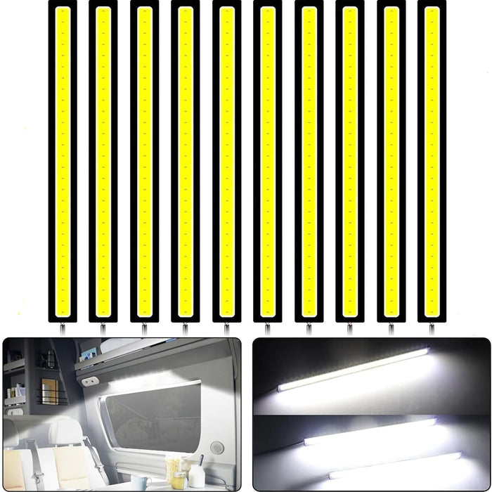 Set of 10 yellow LED strips with images showing their use in a bathroom setting.