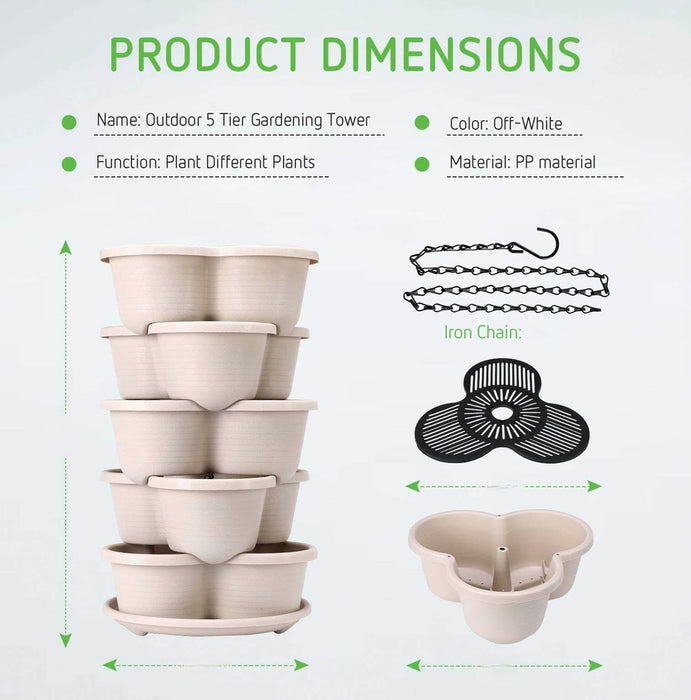 5 Tier Vertical Stackable Planter for Flowers Herbs Vegetables-Terracotta