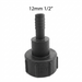 A black plastic 12mm (1/2") hose connector fitting with a threaded neck and a flanged base, shown on a plain white background with text overlay indicating the size.