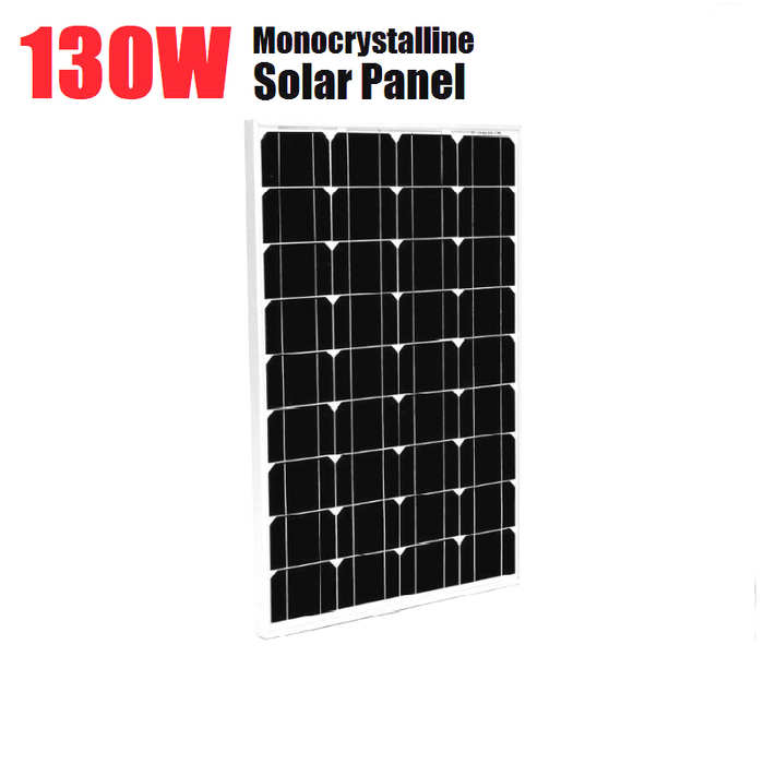 130W monocrystalline solar panel on a white background