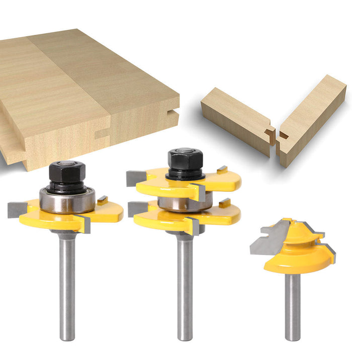 Tongue and Groove Router Bit Set 1/4'' Shank T-type Woodwork Milling Cutter 3pcs