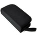 Black rectangular pouch with a strap on a white background