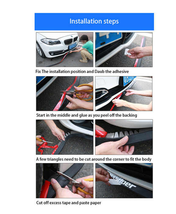 Car Front Bumper Lip Skirt Protector Splitter Body Spoiler Rubber Universal 2.5M