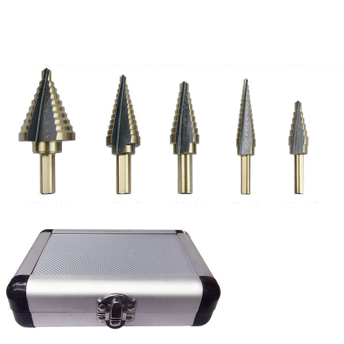 5PCS HSS Step Steel Cone Drill Titanium Bits Set