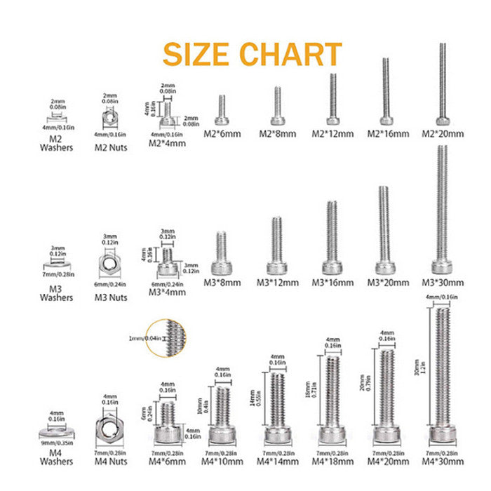 1080Pcs M2 M3 M4 Hex Button Head Socket Screw Stainless Steel
