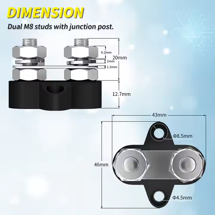 2PCS M8 Battery Junction Block Insulated Power and Ground Battery Junction