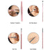 Set of facial care tools including eyebrow tweezers, ear wax spoon, ear pick, and acne needle with close-up illustrations on a white background.