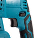 Close-up of a blue and black power drill on a white background