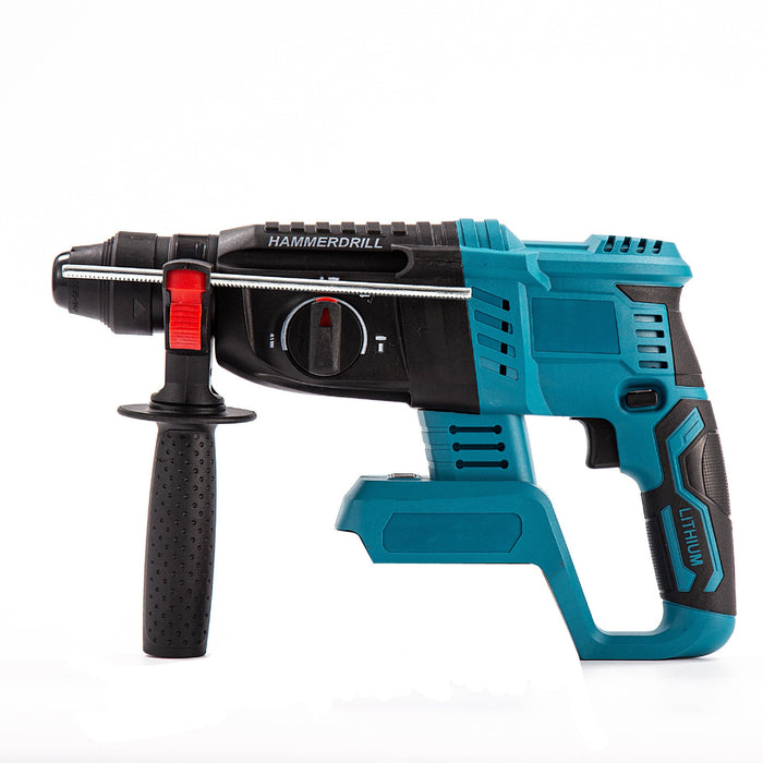 Blue and black hammer drill on a white background