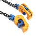 Two yellow and blue chain link pliers on a white background