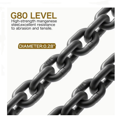 Black chain with G80 level and diameter 0.28 on a white background