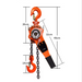 Orange chain hoist with dimensions labeled on a white background