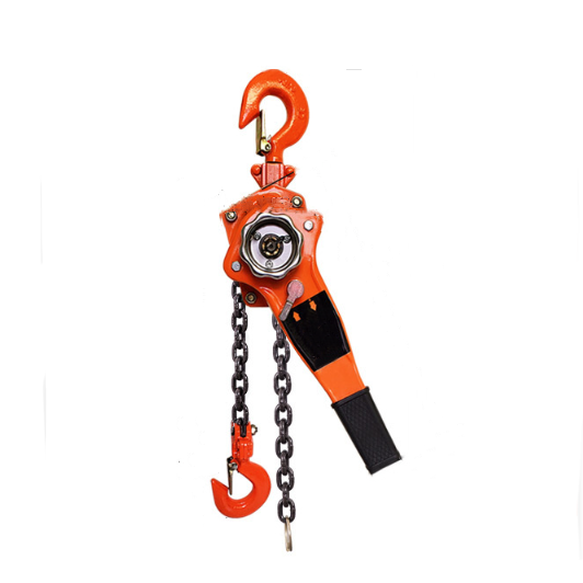 Orange and black pulley system on a white background