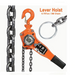 Orange lever hoist with chain on a white background