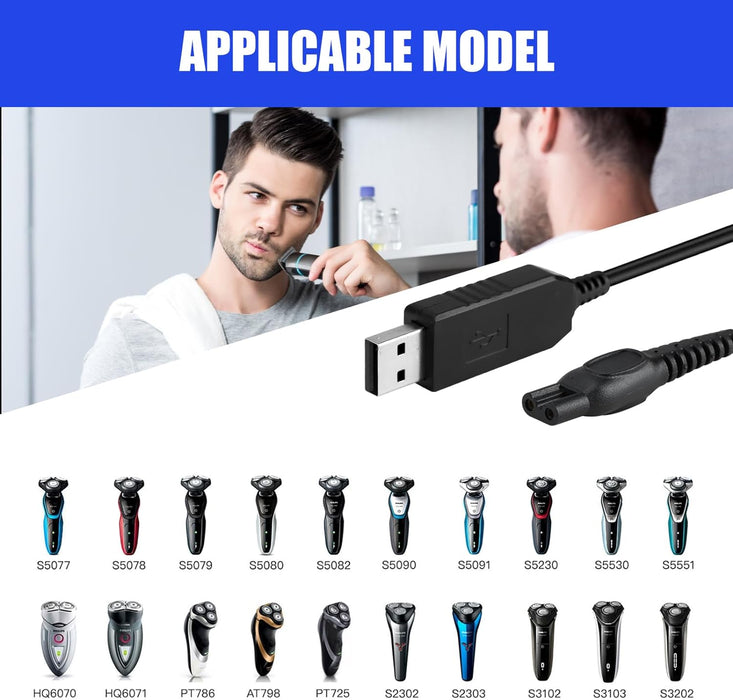 15V USB Charger Cable for Philips HQ8505 Shavers & Norelco OneBlade