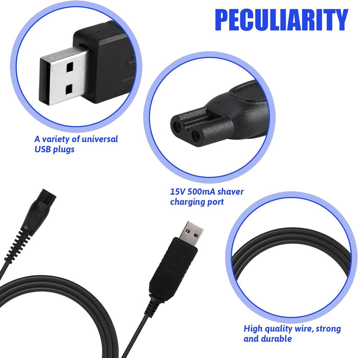 15V USB Charger Cable for Philips HQ8505 Shavers & Norelco OneBlade