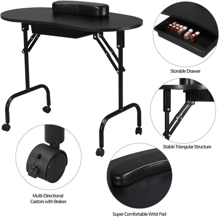 Folding Manicure Table Black