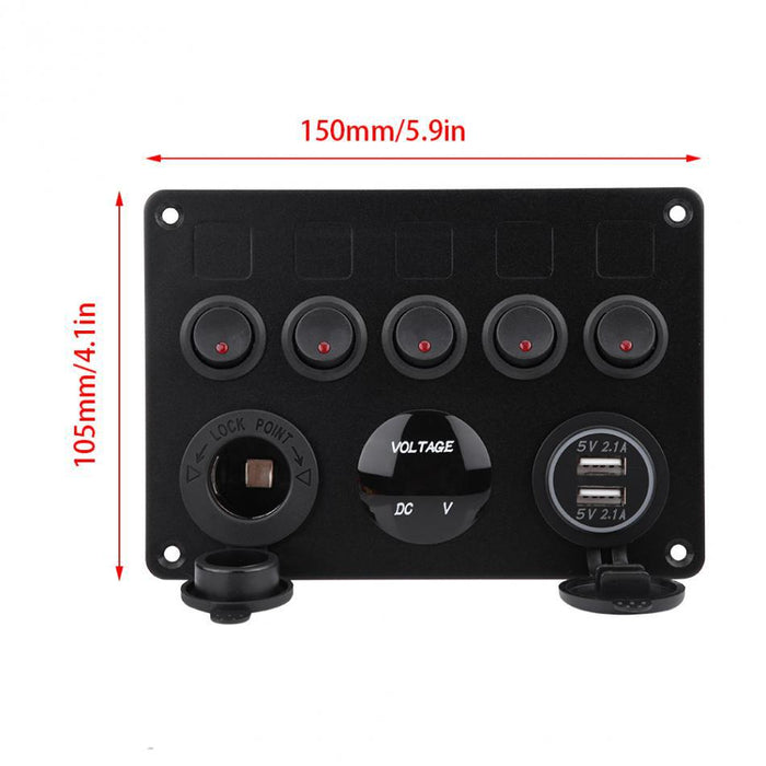 5-Gang Multi-Functional Rocker Switch Panel With Dual USB Charger