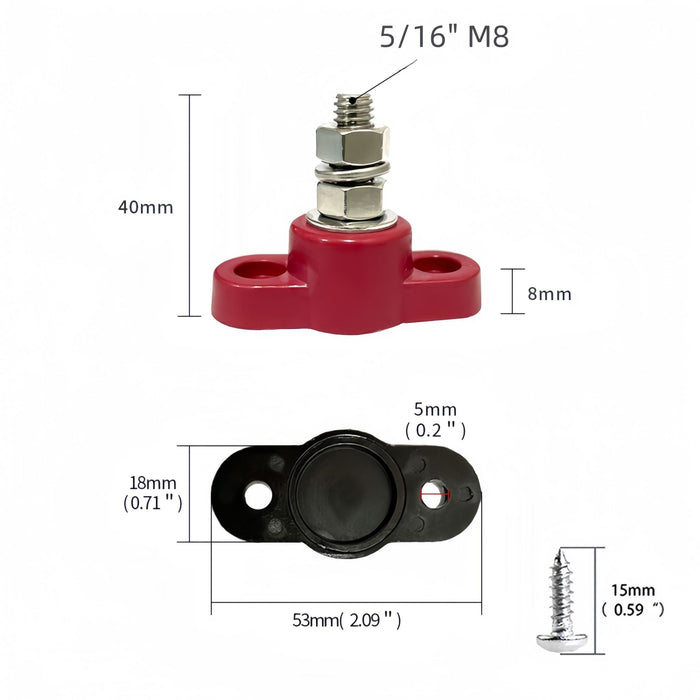12V Bus Bar Marine 5/16" M8 Single Stud Power Distribution Block