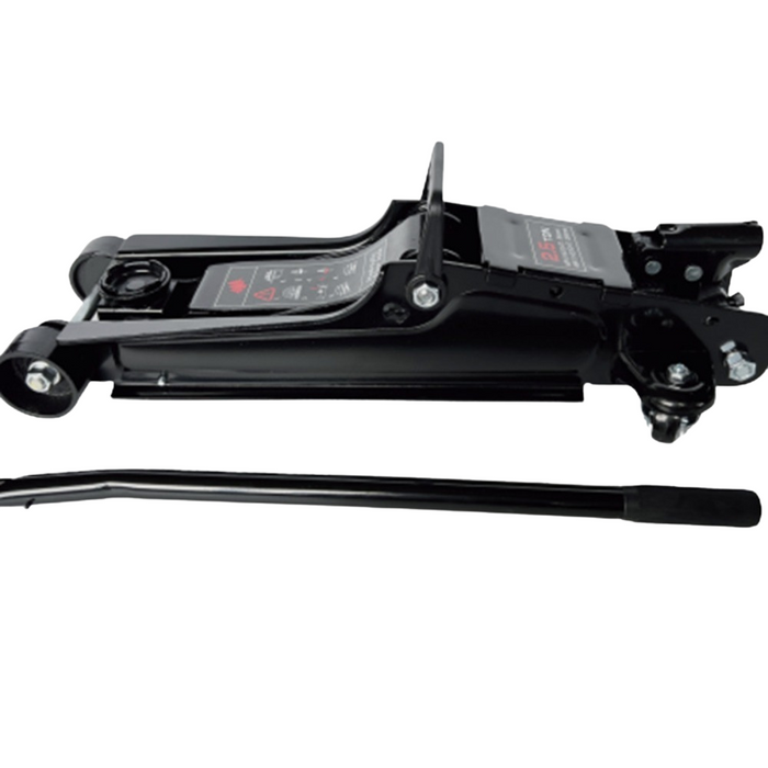 Black hydraulic car jack on a white background