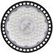 Round industrial light fixture with visible LED components on a white background
