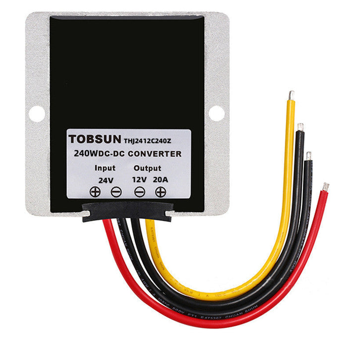 240W DC-DC converter with wires on a white background