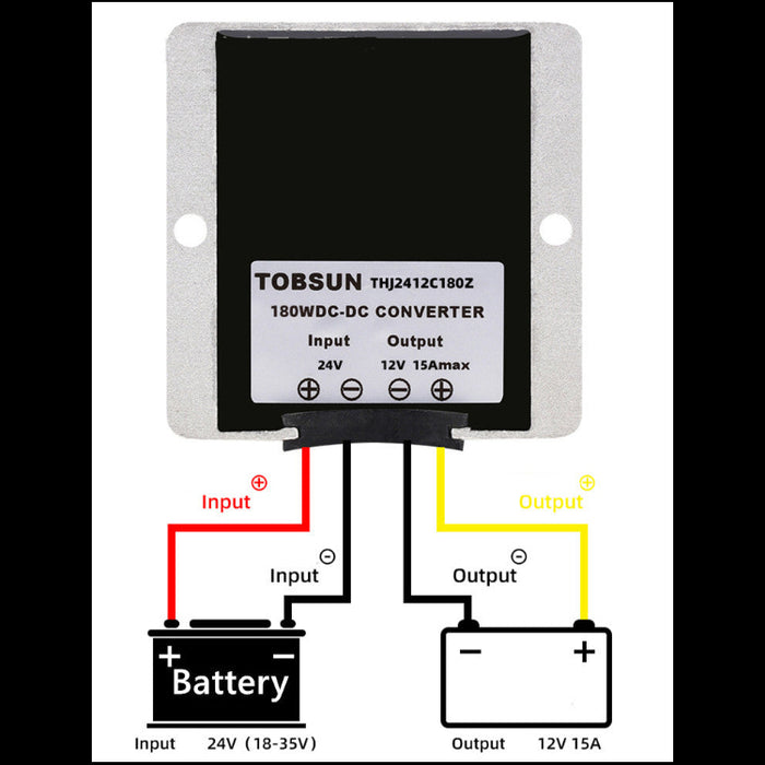 TOBSUN DC-DC converter with wiring diagram on a white background