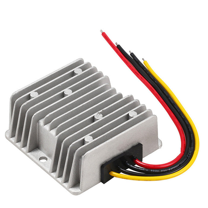 Rectangular electronic component with wires on a white background