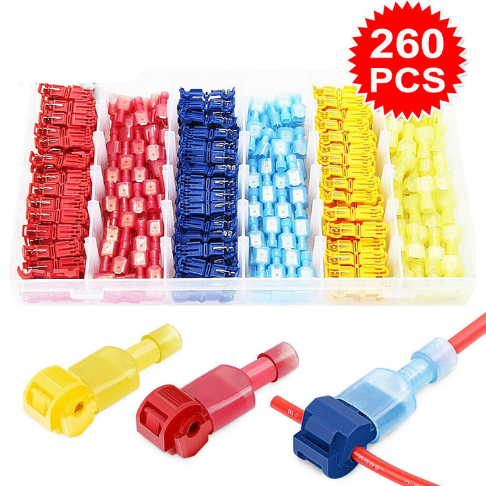 Set of 260 wire connectors in red, blue, yellow, and clear packaging on a white background.