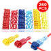 Set of 260 wire connectors in red, blue, yellow, and clear packaging on a white background.