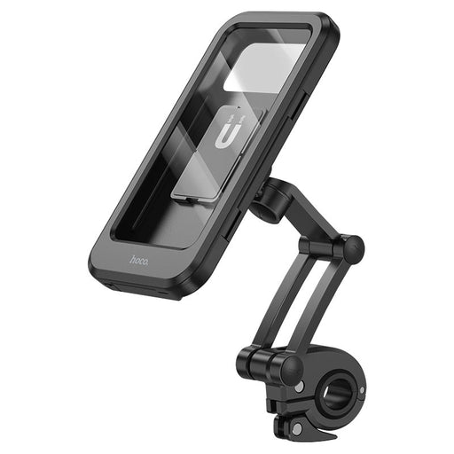 A black waterproof bike and motorbike phone holder with a transparent window, designed to fit 4.5-7 inches mobile phones.
