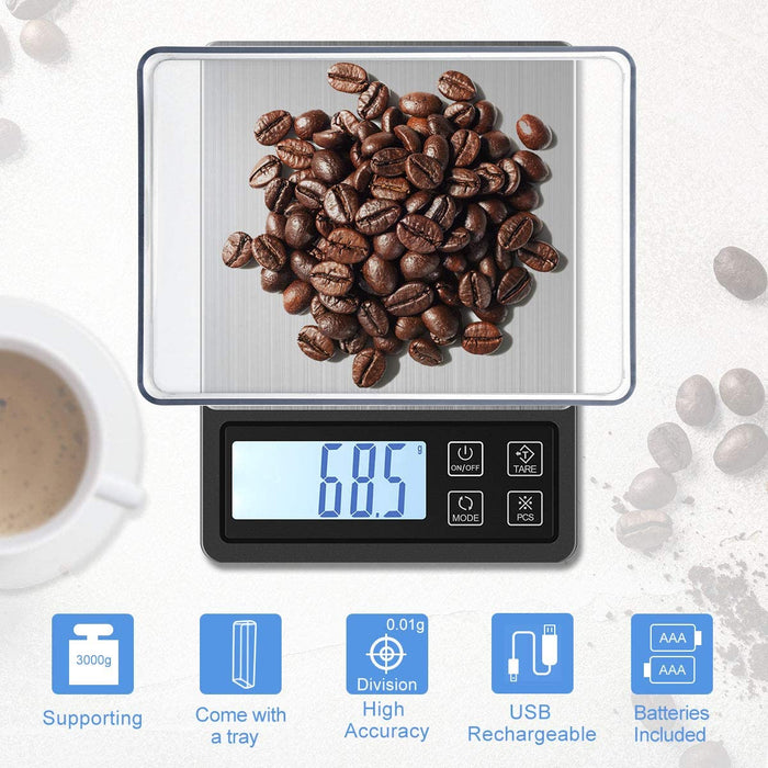 Digital Pocket Scale with USB Rechargeable 3000g/0.1g