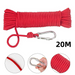 Red rope with carabiner and 20M label on a white background
