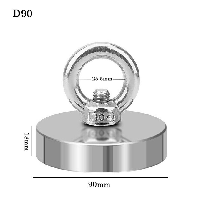 Metallic object with dimensions labeled on a white background