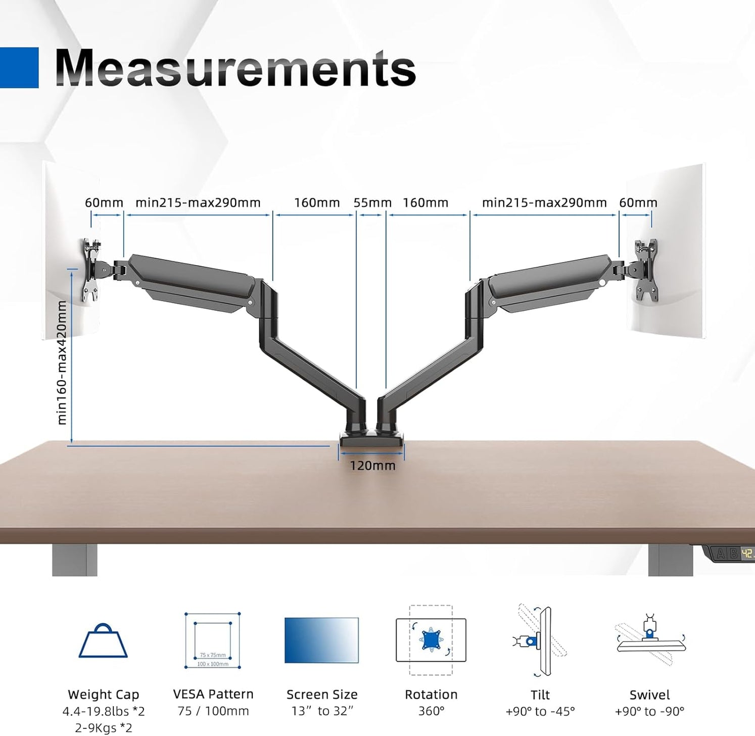 Dual Gas Spring Monitor Arm Desk Mount — Off The Back