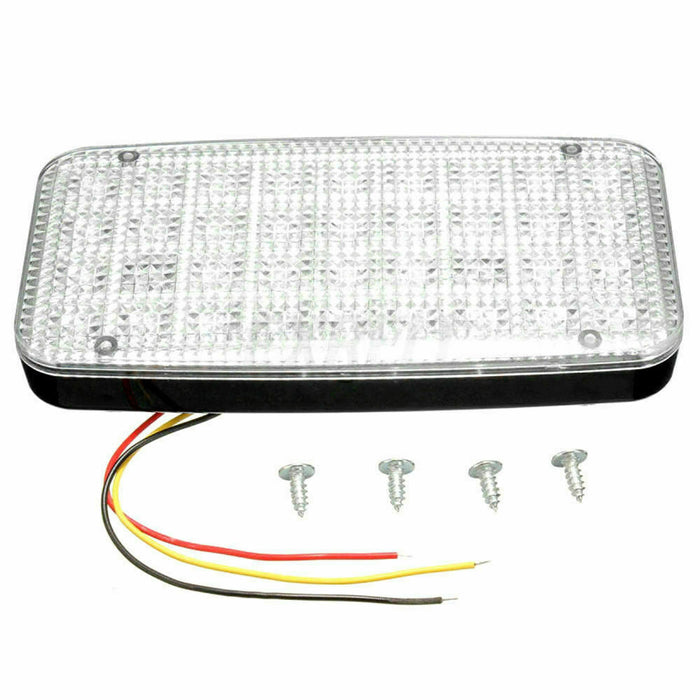 Rectangular LED light bar with wiring harness on a white background