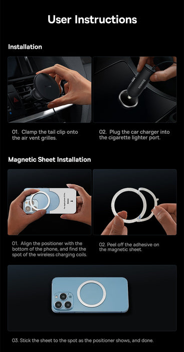Magnetic Wireless Car Charger & Phone Holder