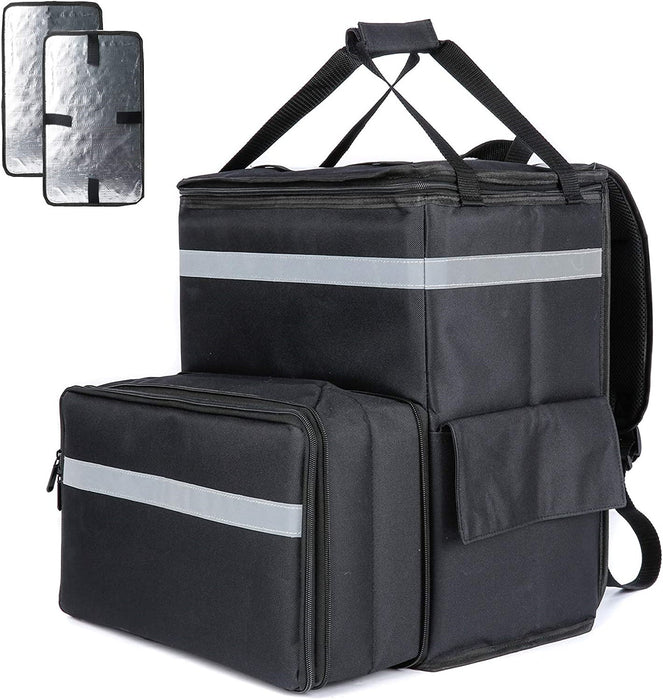 Expandable Insulated Food Delivery Backpack for Takeaway Deliveries - Black